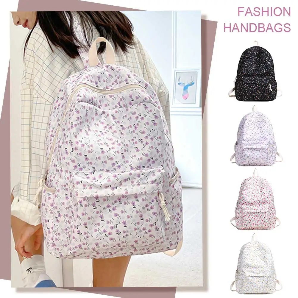 Floral School Backpack Lightweight Casual Travel Daypack Fashion Student Backpack Nylon for Teen Girls Women School Kids