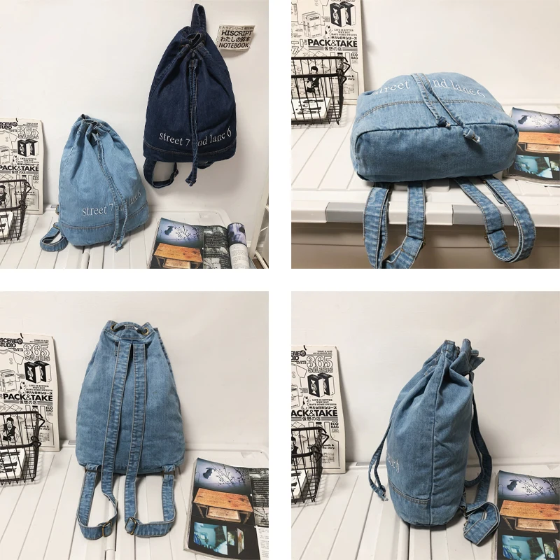Denim Women's Backpack 2022 Trend String Back Bag Fashion College School Bags Casual Packbags for Teenage Travel Jeans Rucksack