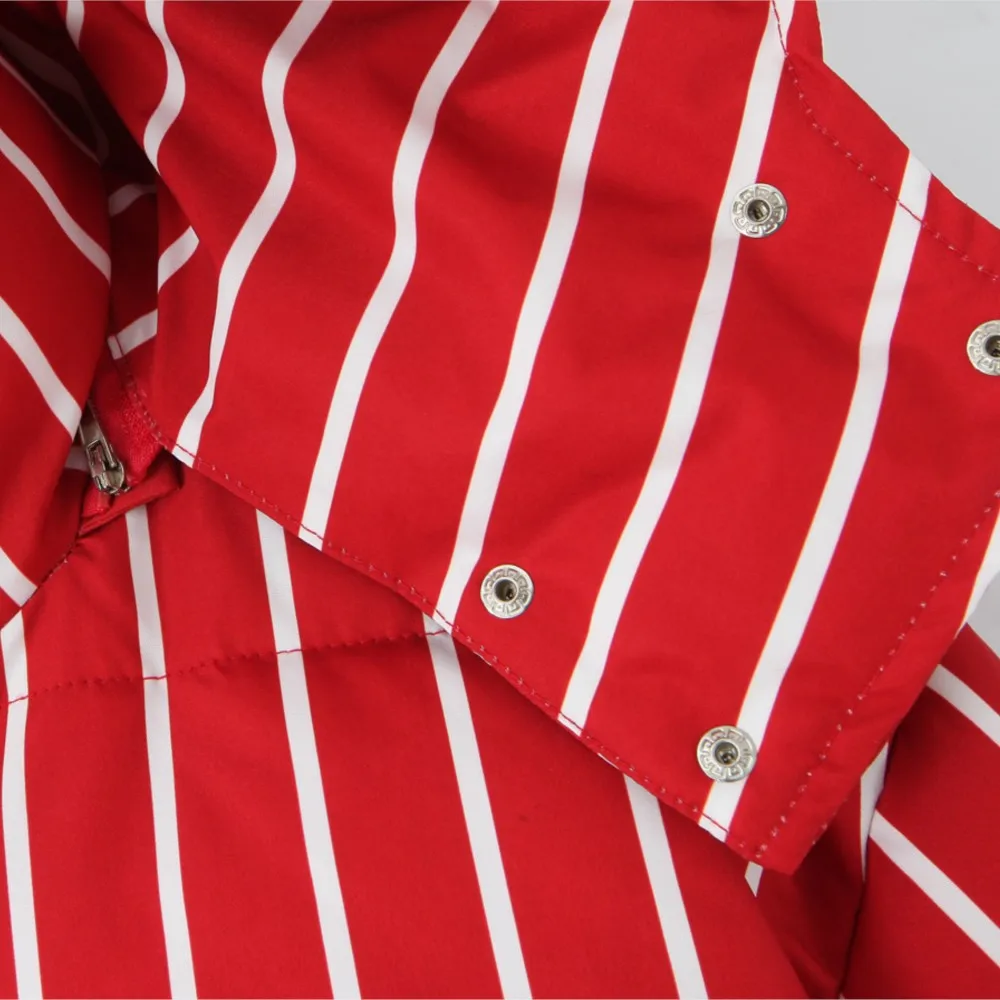 New Winter Fashion Women Zip Up Contrast Color Stripes Bread Parka Coat for Woman Removable Hat Hooded Long Sleeve Outerwear Red