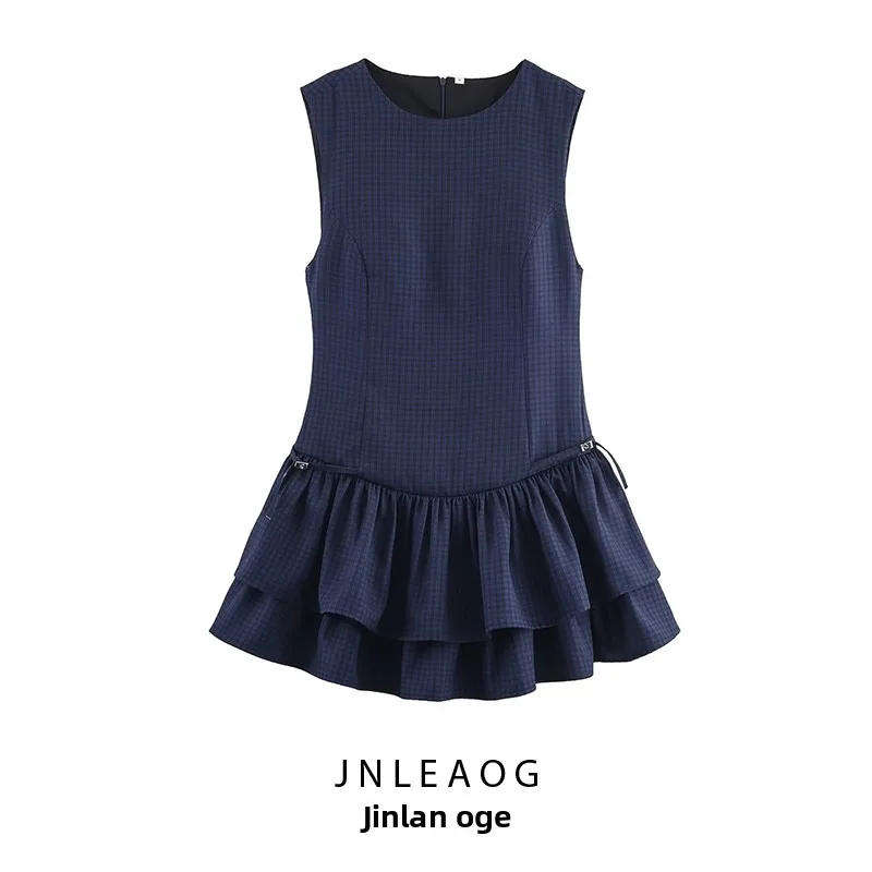 Ele xadrez ort dr em camadas decoração outono nova chegada feminina faion a linha saia casual sle fibra de poliéster
