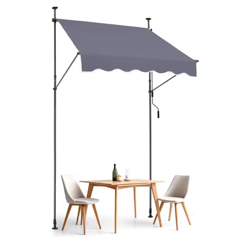 SucceBuy Patio Retractable Awning Sunshade Shelter with Manual Crank Handle Outdoor Canopy Sunsetter Deck for Balcony Yard