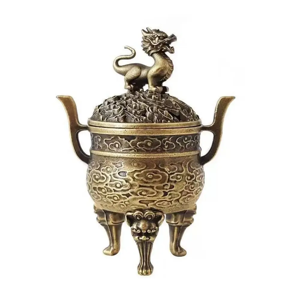 Vintage Alloy Sandalwood Incense Burner Elephant Lucky Hollow Out Lotus Incense Censer Mini Year of the Horse Three Legged Stove