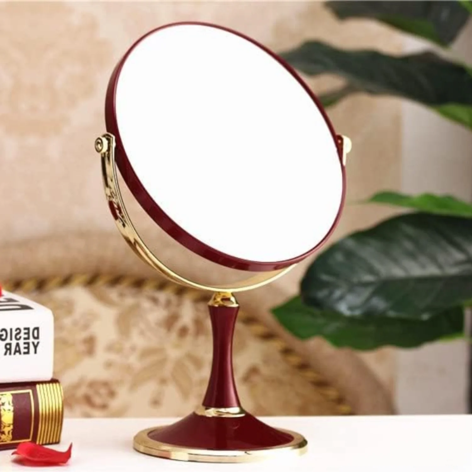 1pc Double-Sided Vanity Mirror, Round Portable Folding Tabletop Cosmetic Mirror With Stand, For Makeup Desk, Bathroom