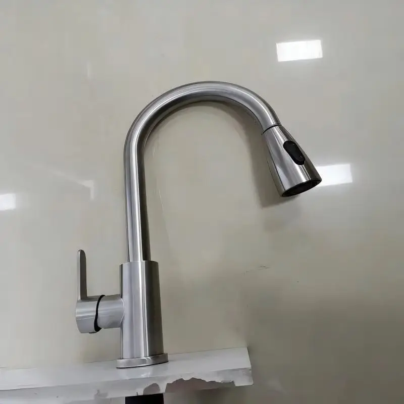 SUS Stainless Steel Pull-Out Kitchen Faucet 360° Rotation with Spray Head Single Hole Sink Mixer Tap for Home Kitchen