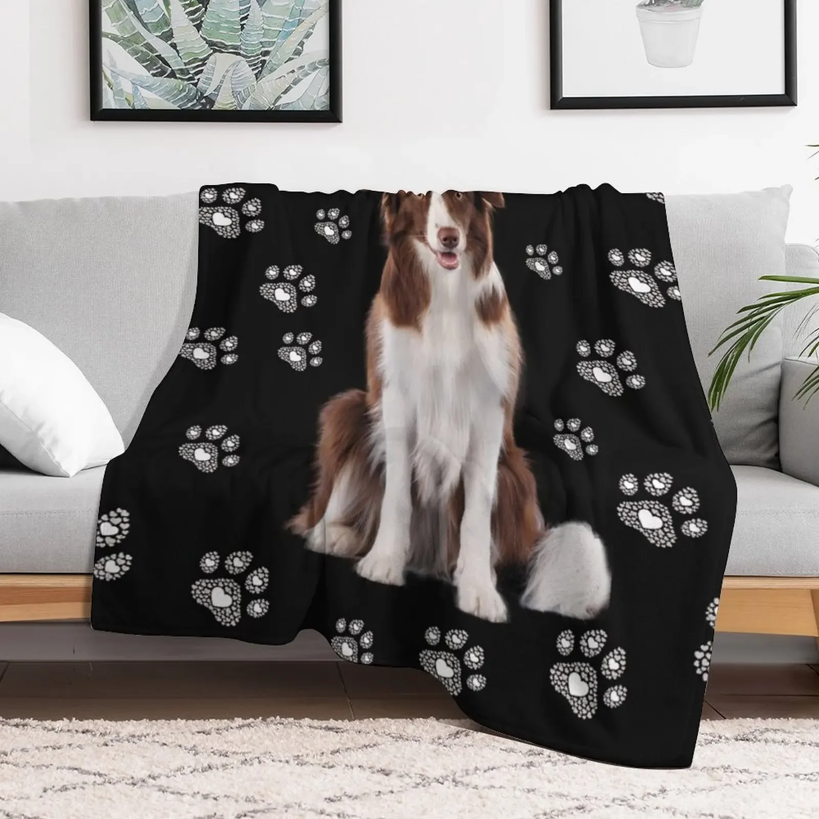 Brown white border collie, dog with paws, paws, mask Throw Blanket Loose Soft Hair Extra Large Throw Blankets