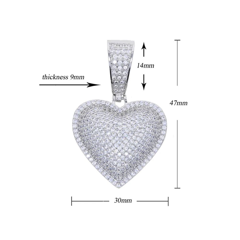 Iced Out Hear Pendant Necklace Silver Color Micro Paved Cubic Zircon Love Heart Charm For Men Women Hip Hop Jewelry