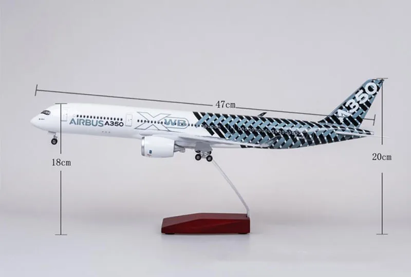 نموذج طائرة بمقياس 1/142 A350 نموذج طائرة XWB مع ضوء LED (اللمس أو التحكم في الصوت) للديكور أو الهدايا