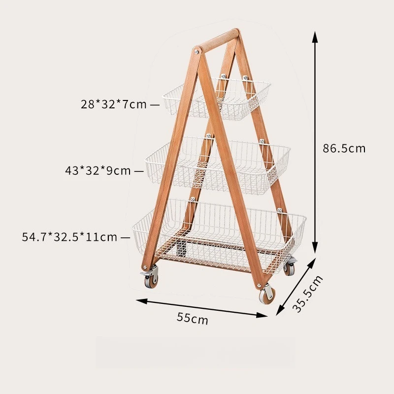 

trolley rack living room movable snacks and sundries sorting storage rack solid wood multi-layer wrought iron storage rack