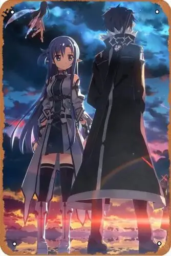 Sword Art Online Posters Kirigaya Kazuto Yuuki Asuna Plaque Metal Tin Sign