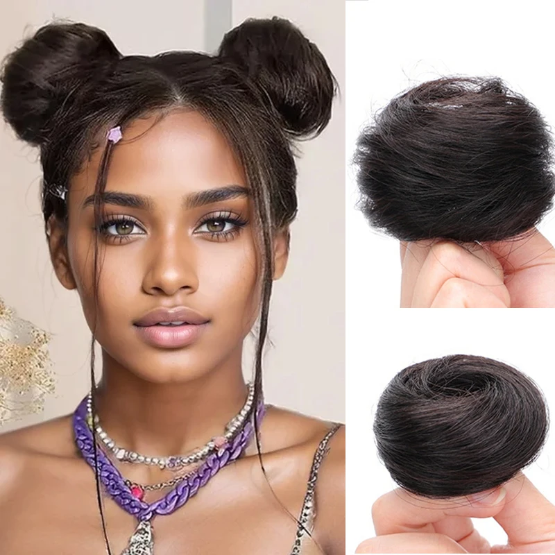 ذيل حصان كعكة شعر داكنة نمط ، كعك شعر ، قطعة شعر ذيل حصان ، وصلات شعر بشرية حقيقية ، أنيقة ، 6"