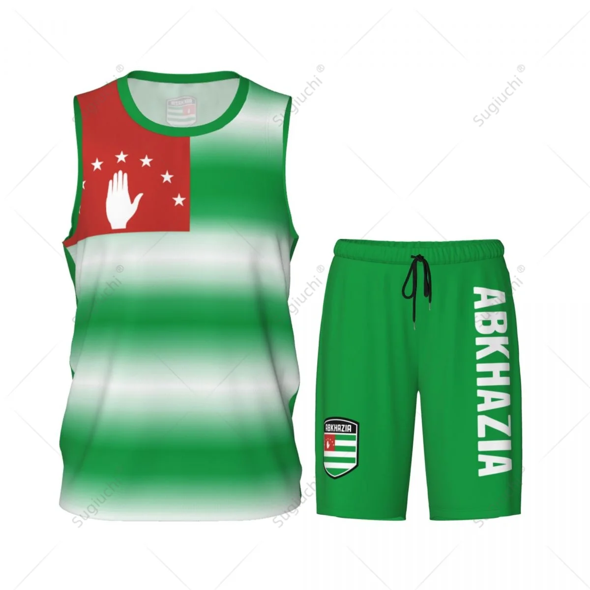 Heren Republiek Abchazië Vlag Basketbal Jersey Set Mesh Shirt & Broek Mouwloos Exclusief Team-up Aangepaste Naam Nunber Unisex