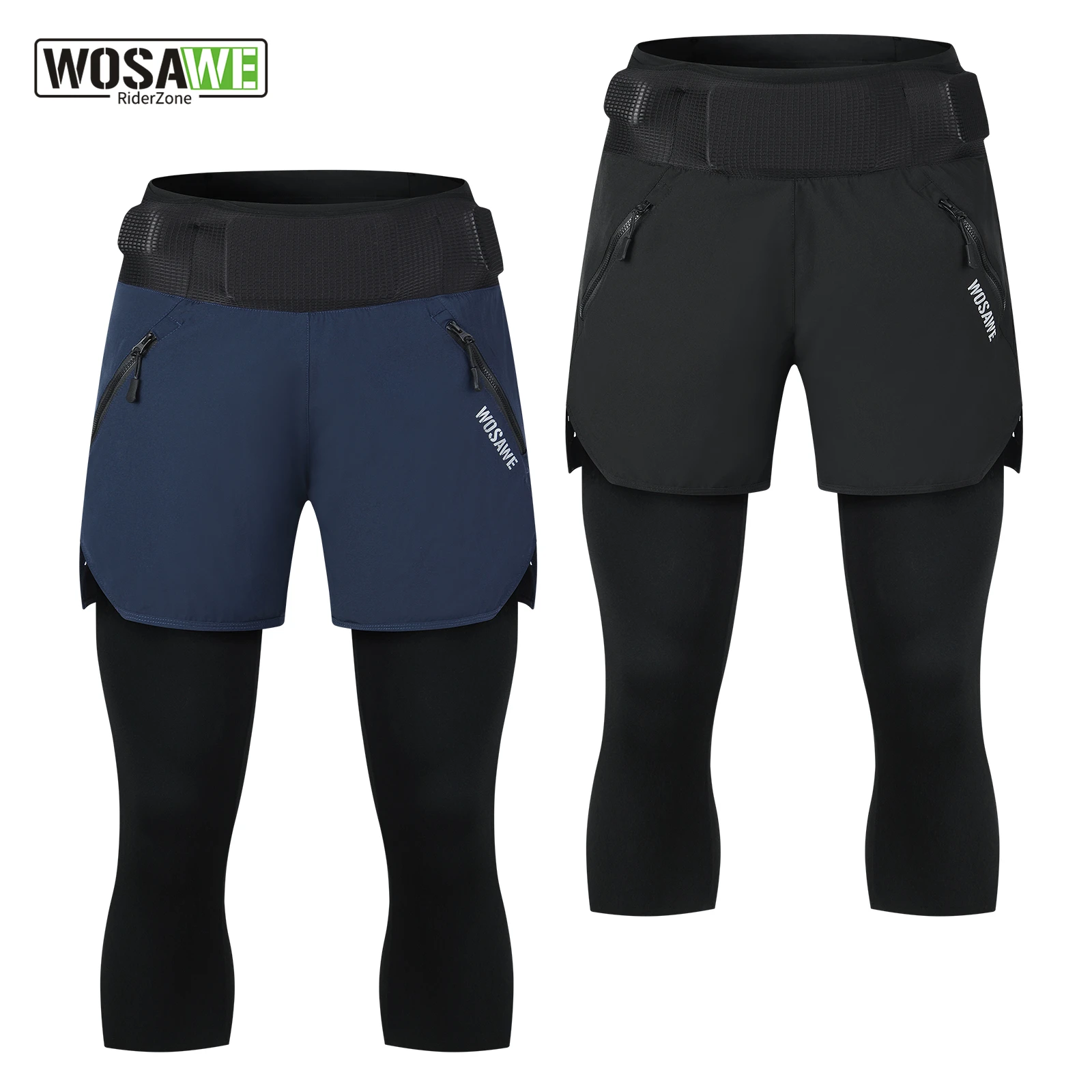 

WOSAWE Summer 2-in-1 MTB Cycling Capris for Men Women Foam Pad High-waisted Drawstring Cycling Pants Water-repellent