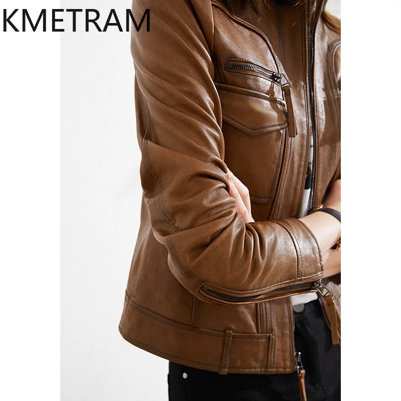 KMETRAM Real Leather Jacket 100% Sheepskin Coat Retro-Style New in Outerwears Fall Clothes 2024 Women куртка кожаная женская