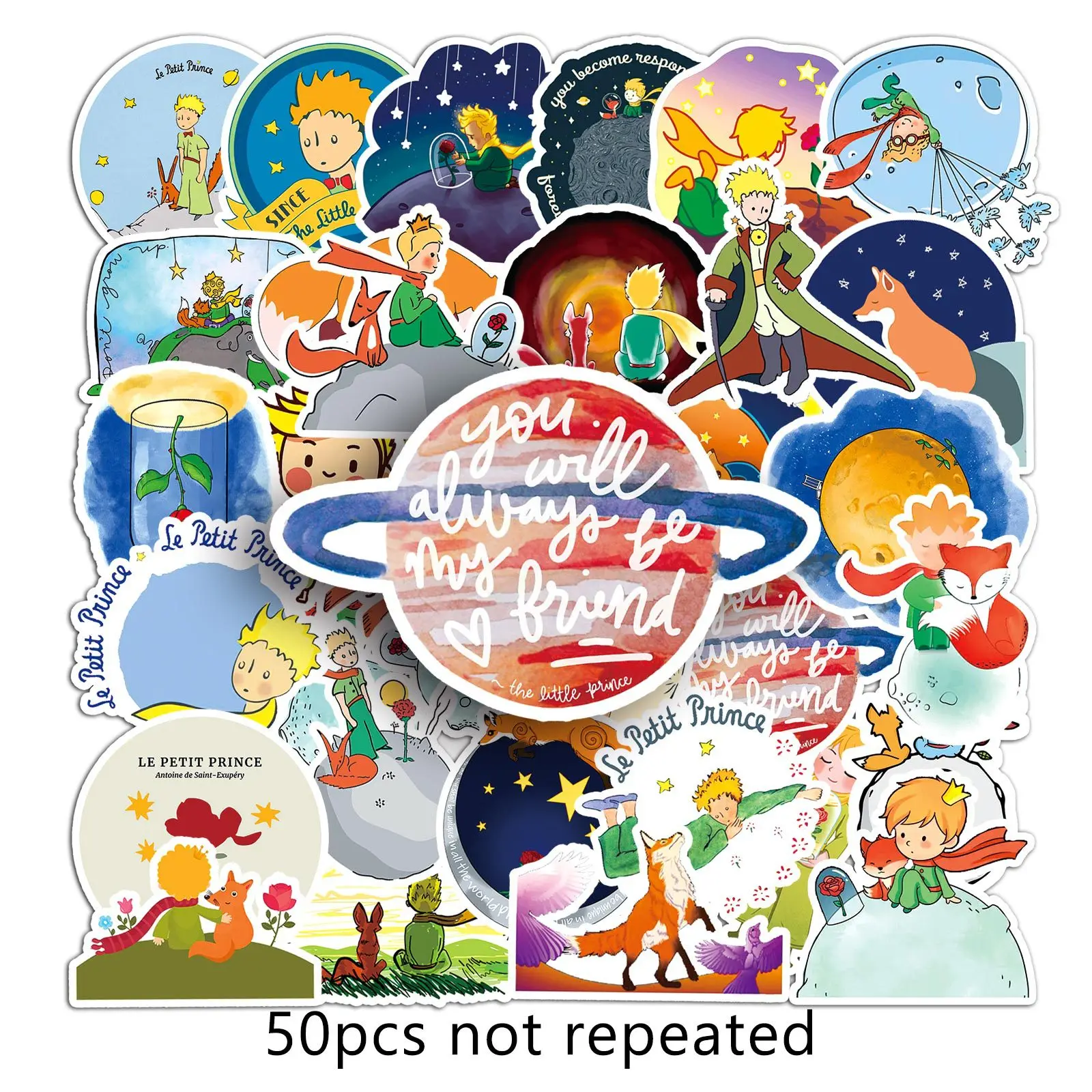 50pcs Little Prince Cartoon Children\'s DIY Phone Case Notebook Milk Tea Cup Decoration Waterproof Sticker