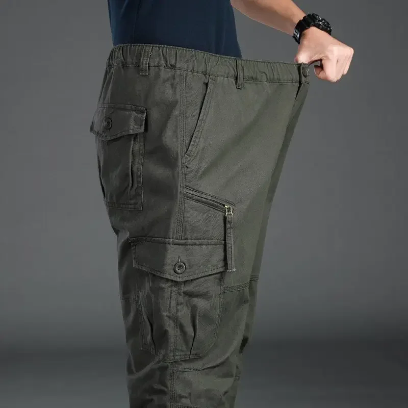 High Quality Men's Tactical Pants Elastic Waist Cargo Large Size Cotton Pants Multi-Pocket Trousers Sports Training Work Pants