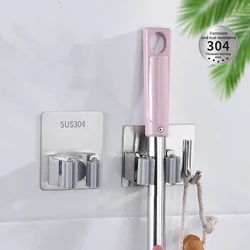 Wall Mounted Mop Organizer Clip Self-Adhesive Broom Hanger Storage Rack 304 Stainless Steel Mop Clip For Bathroom Strong Hooks