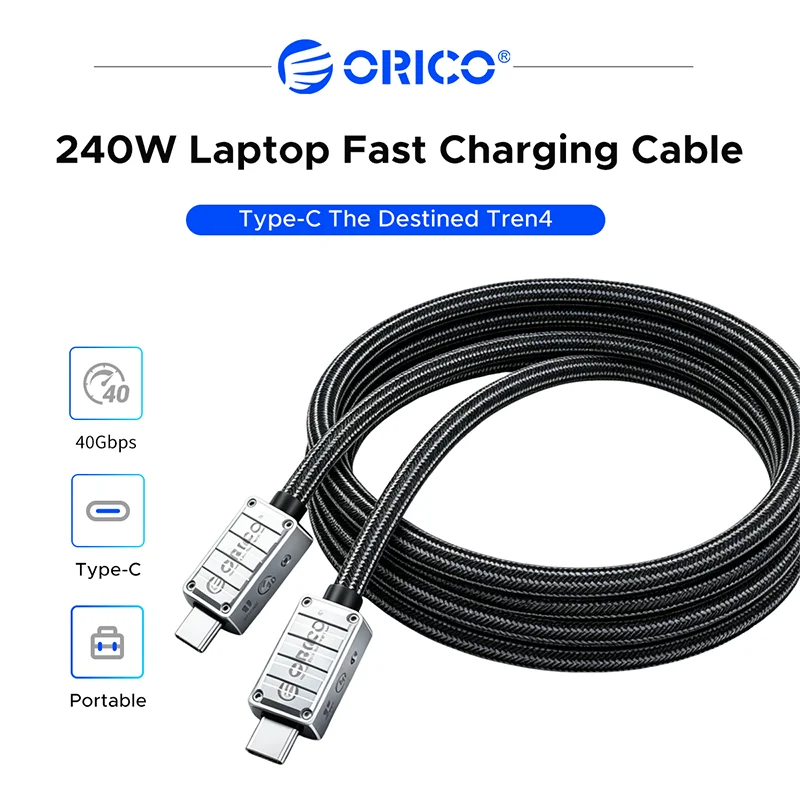 Câble USB C vers C ORICO PD 240W, synchronisation des données 40 Gbps, transmission vidéo 8K60Hz, câble de charge tressé pour MacBook, téléphones