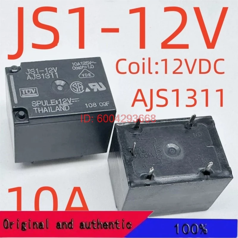 lot (10 pieces/lot) 100%Original New JS1-12V-F AJS1311F  5PINS 10A 12VDC  Power Relay