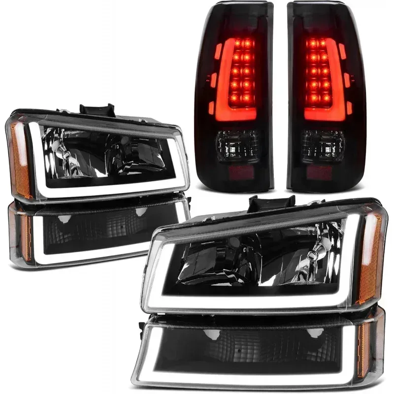 

QAZ8-LED Headlights Tail Lights Assembly Compatible with 2003-2006 Chevy 1500/2500HD.03-04 2500-06 350.07 Silverado Classic