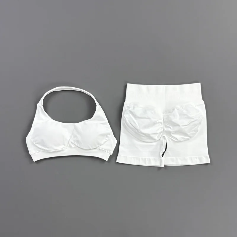 2-teiliges HISTELLO Impact Gym Set für Damen, Sport-BH und Shorts, offener Rücken, Scrunch-Butt, nahtloses Workout-Jogging-Sport-Trainingsset – Detail 30