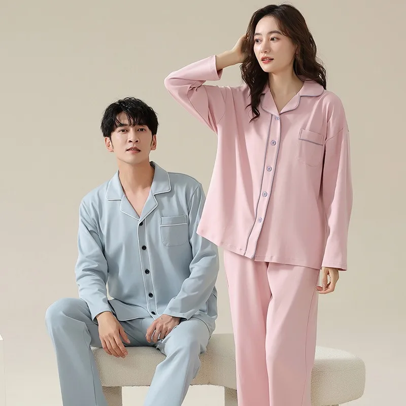 Couples Cotton Pajamas Set Spring Long Sleeves Loungewear Men Soft Nightwear Women Fashion Home Clothes pijamas para parejas