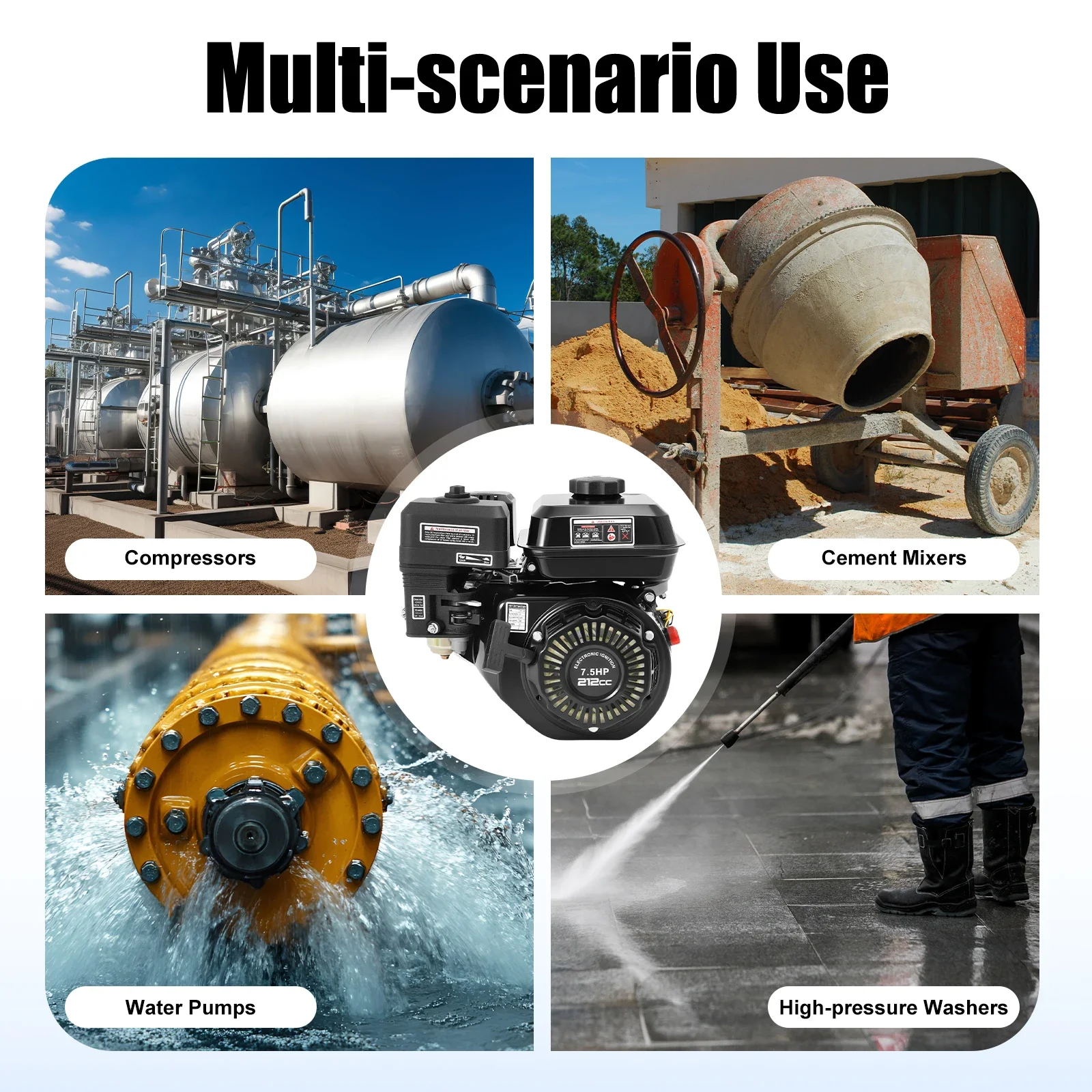 212CC gasmotor, 7,5 pk luchtgekoelde gasmotor met één cilinder en brandstoftank 4 kW horizontale as 4-takt OHV-gasmotor voor Go Cart