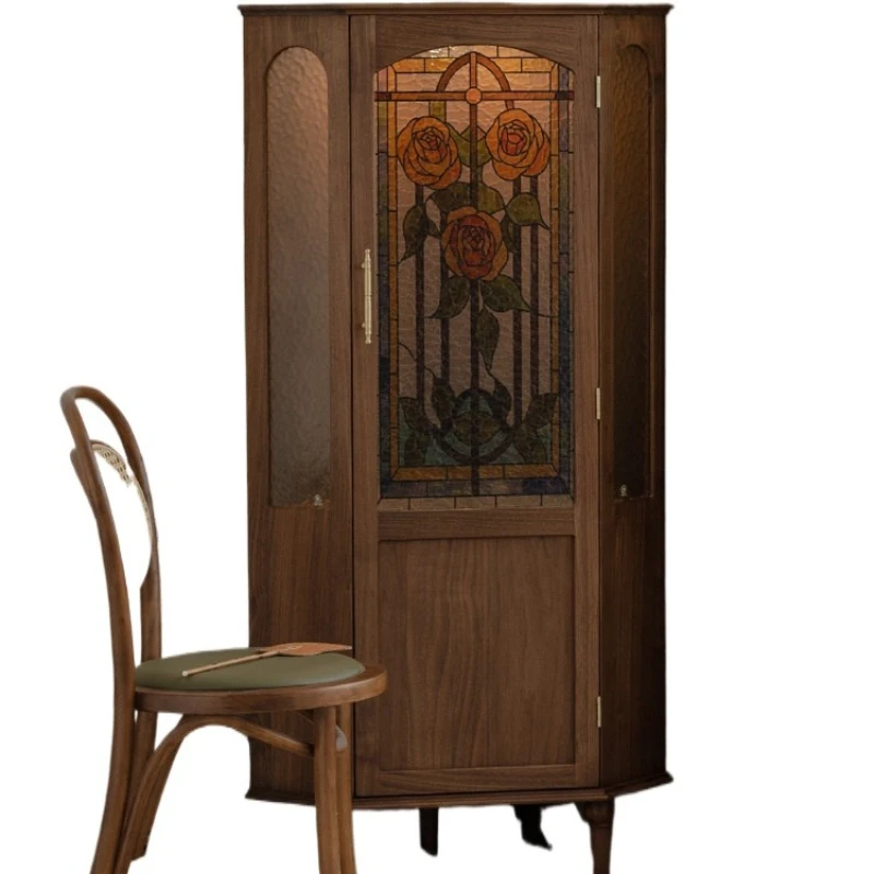 

Винный шкаф из массива черного ореха в стиле ретро, угловой треугольный шкаф для гостиной в скандинавском стиле