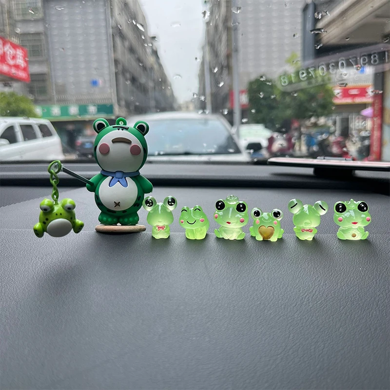 6/7Pcs Lonely Frog Cartoon Auto Center Console Decoration Office Desk Computer Screen Accessories Doll Gift