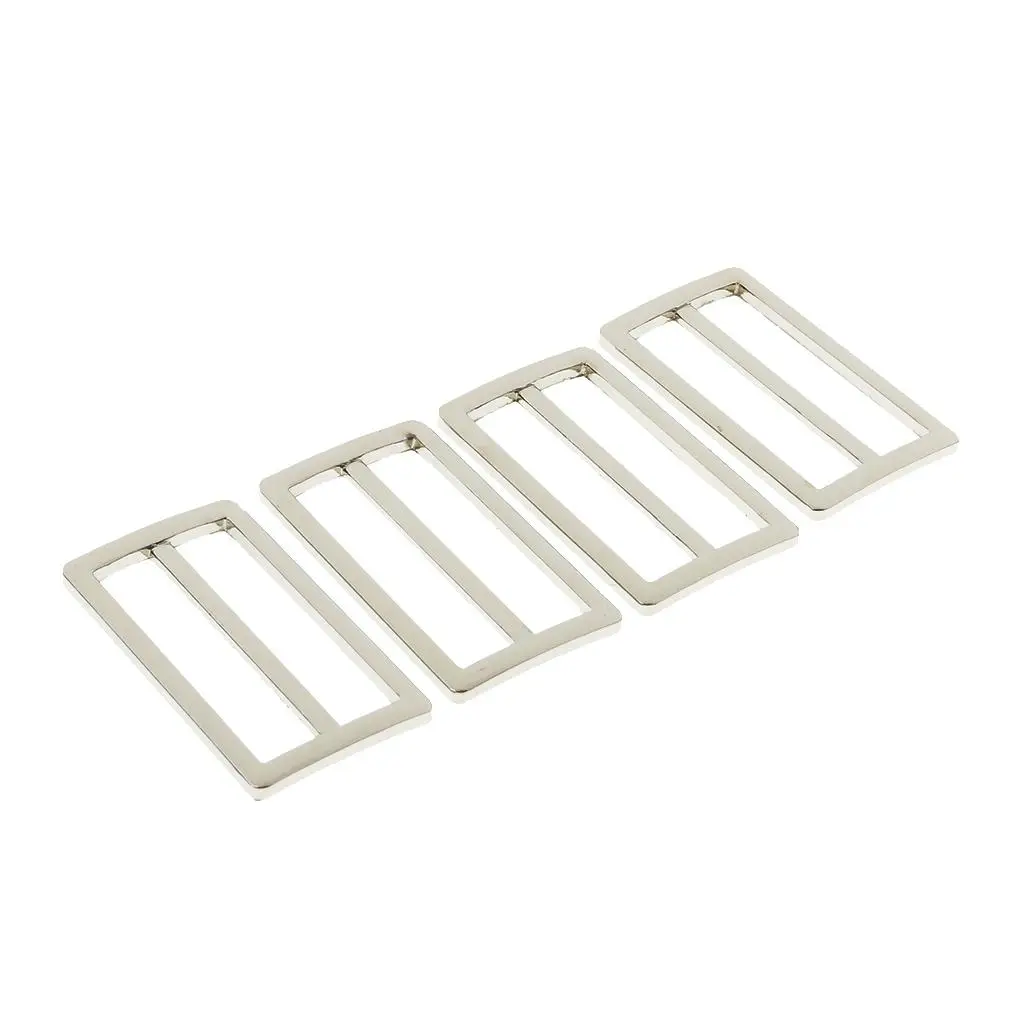 2-4pack 4 Pieces Adjustable Buckles Strap Slide 3 Bar Adjusters Silver