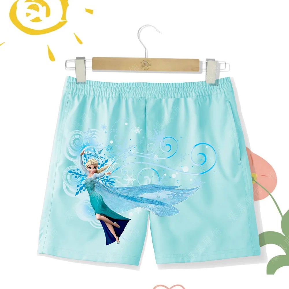 Disney Princess Collection Girls Summer Shorts Cartoon Cute casual pants Elegant Elsa Princess Beach shorts swimming trunks