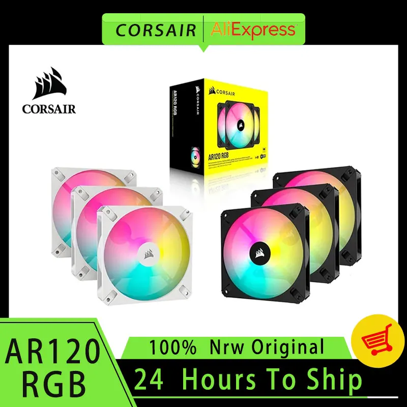 CORSAIR iCUE AR120 RGB 디지털 ARGB 호환 팬 트리플 선풍기 키트, 블랙, 화이트, 120mm