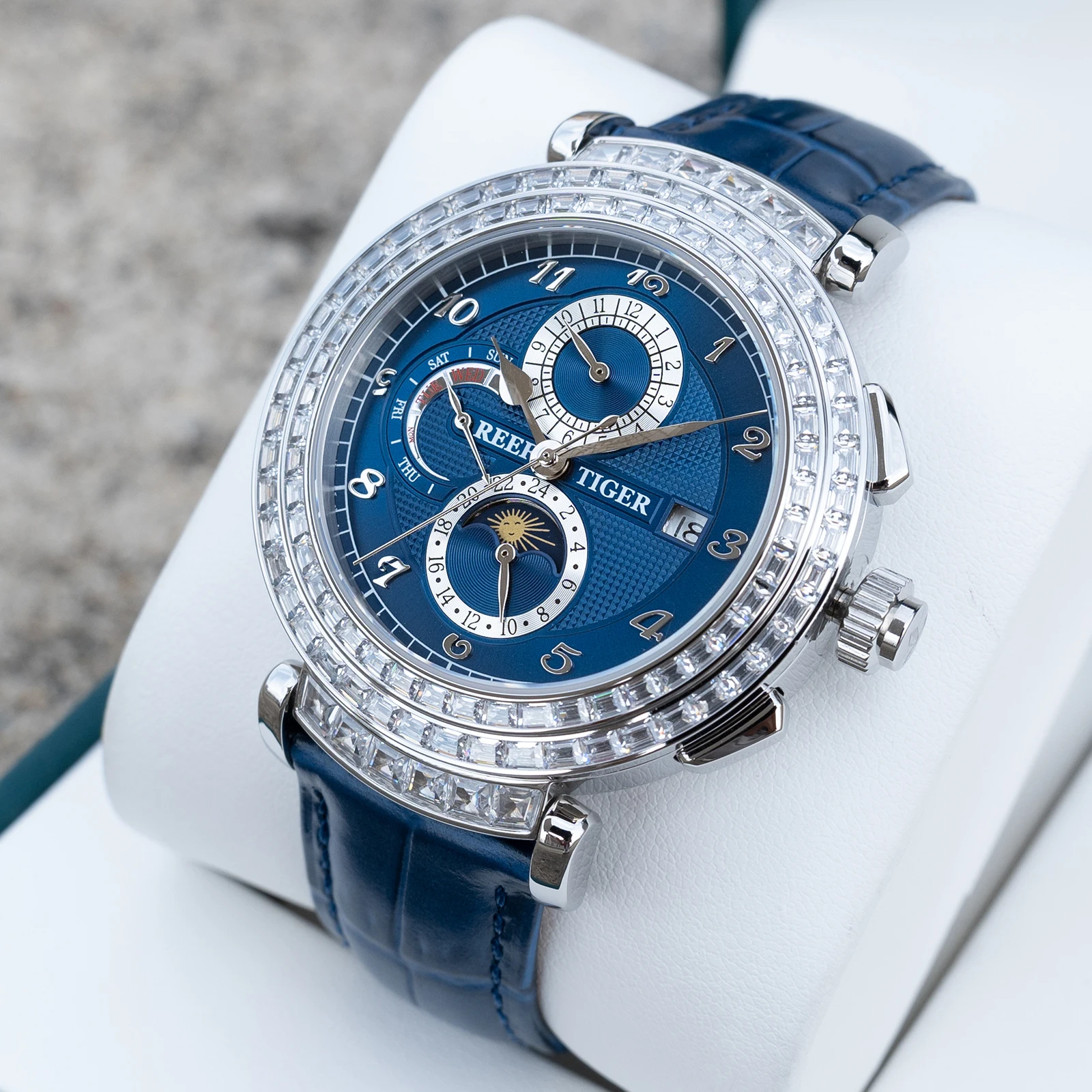 Moonphase Complication Watch - Relógio Mecânico Multifuncional Masculino Reef Tiger
