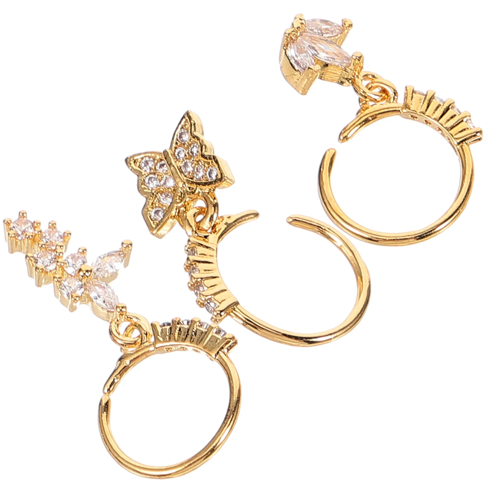 

3Pcs Nose Rings Studs Butterfly Pearl Crystal Decor Stainless Steel Women's Dangling Piercing Jewelry for Parties Stage