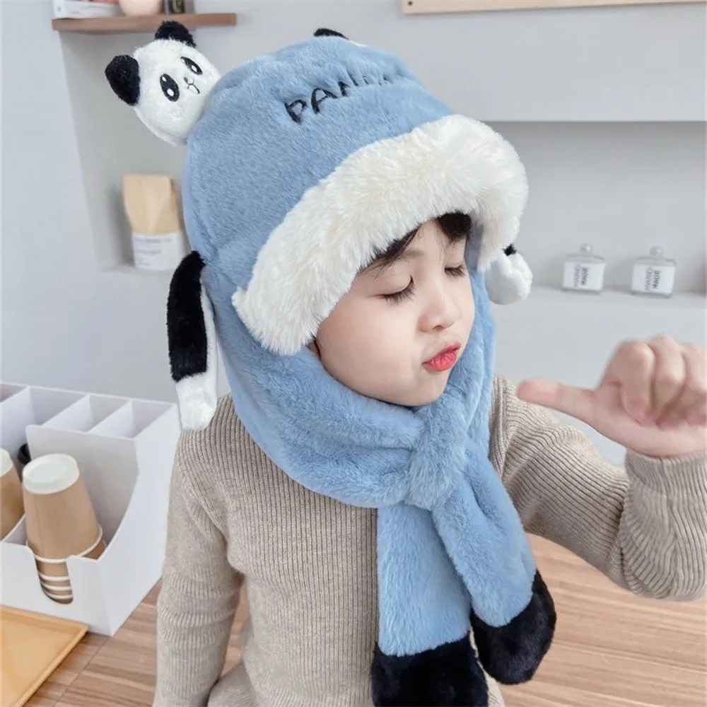 Lightweight Thickened Kids Ear Protection Hat Windproof Breathable Panda Warm Cap Soft Plush Moving Ear Hat Vacation