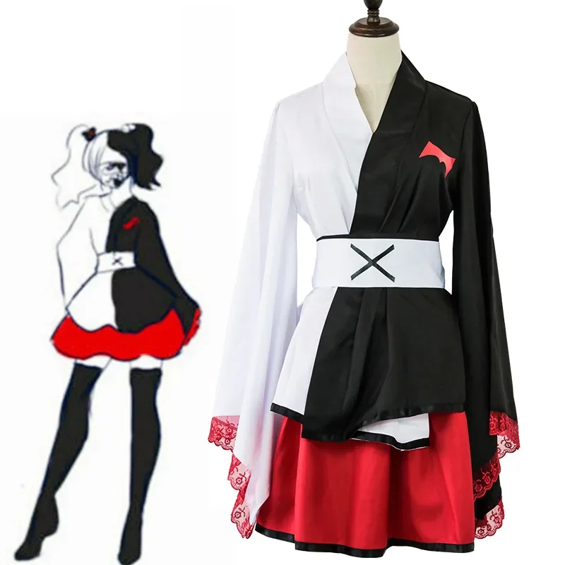 

Danganronpa Monokuma Cosplay Costume for Girls Dangan Ronpa Black White Bear Kimono Red Dress Anime Dress for Women Role Play