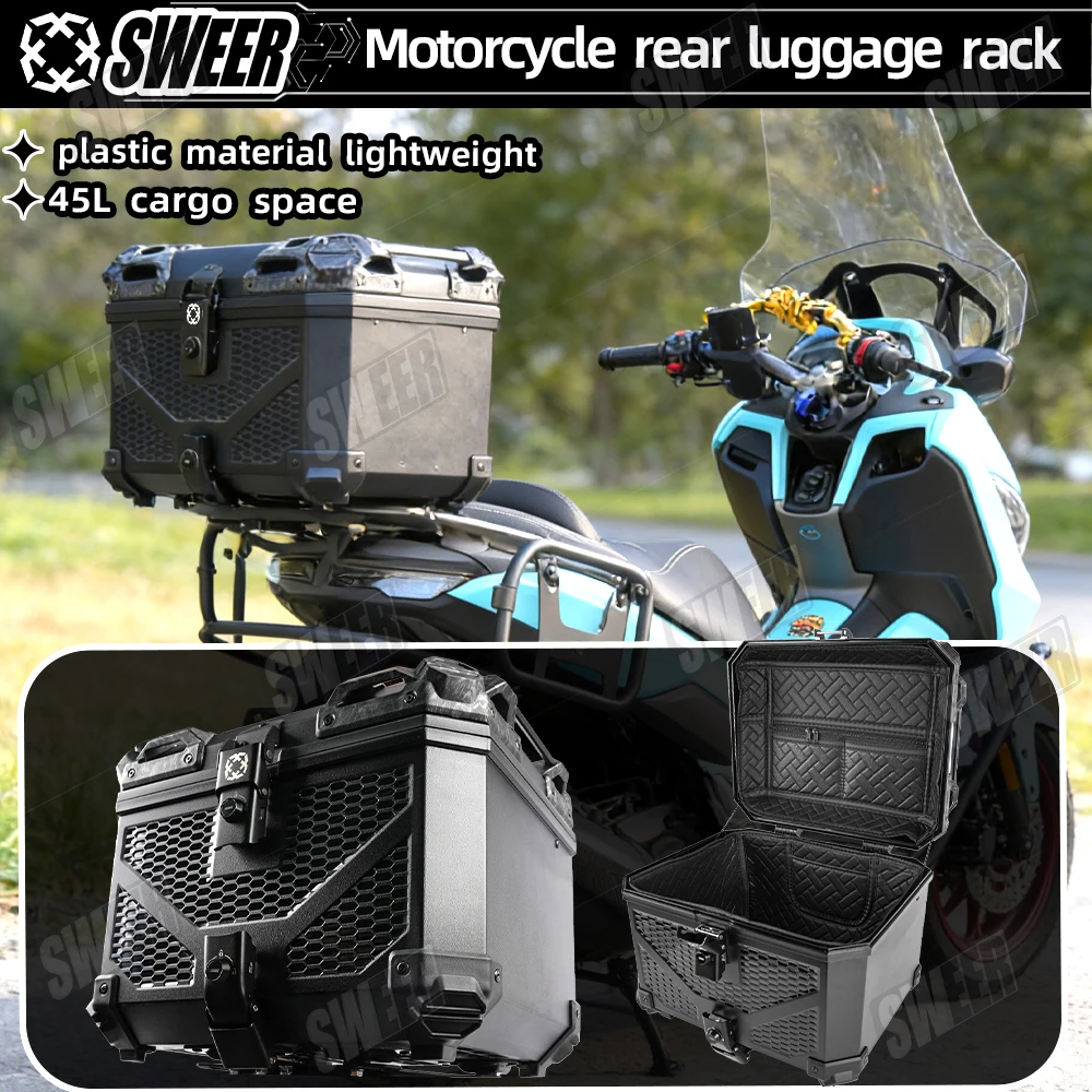 

45L Universal Motorcycle Tail Box Waterproof Cellular Grid Lightweight Storage Case Large Capacity Rear Luggage Tool Tail Box