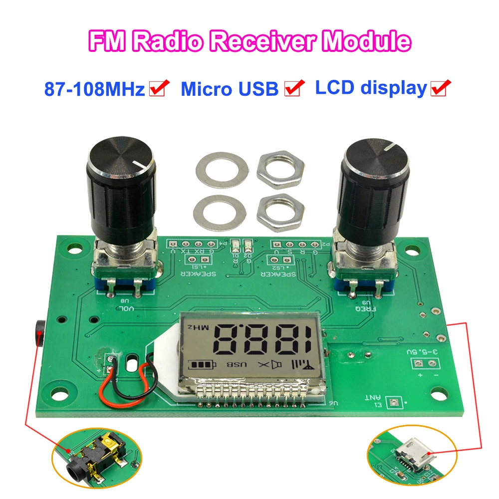 FM Radio Receiver Module 87-108MHz Frequency Modulation Stereo Receiving Board With LCD Digital Display 3-5V DSP PLL