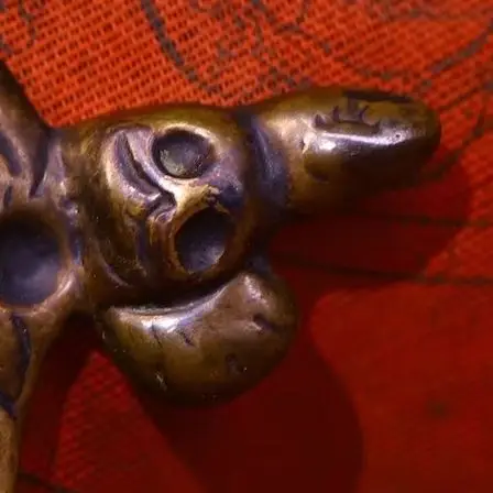 

5"Old Nepalese temples Old Bronze Cinnabar Skull Head Buddha Plaque Buddha Head Mask Pendant Amulet Dharam