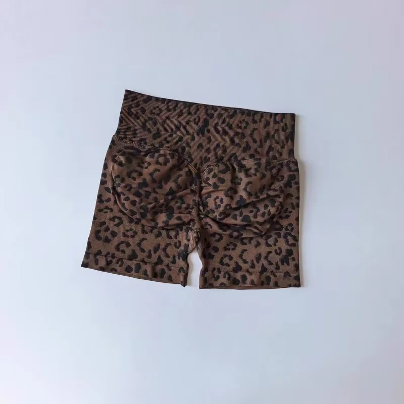 Sexy Yoga-Shorts mit Leopardenmuster, nahtlos, hohe Taille, Po-Lifting-Effekt, Bauchkontrolle, 4-Wege-Stretch, atmungsaktiv, Trainings- und Radhose – Detail 9