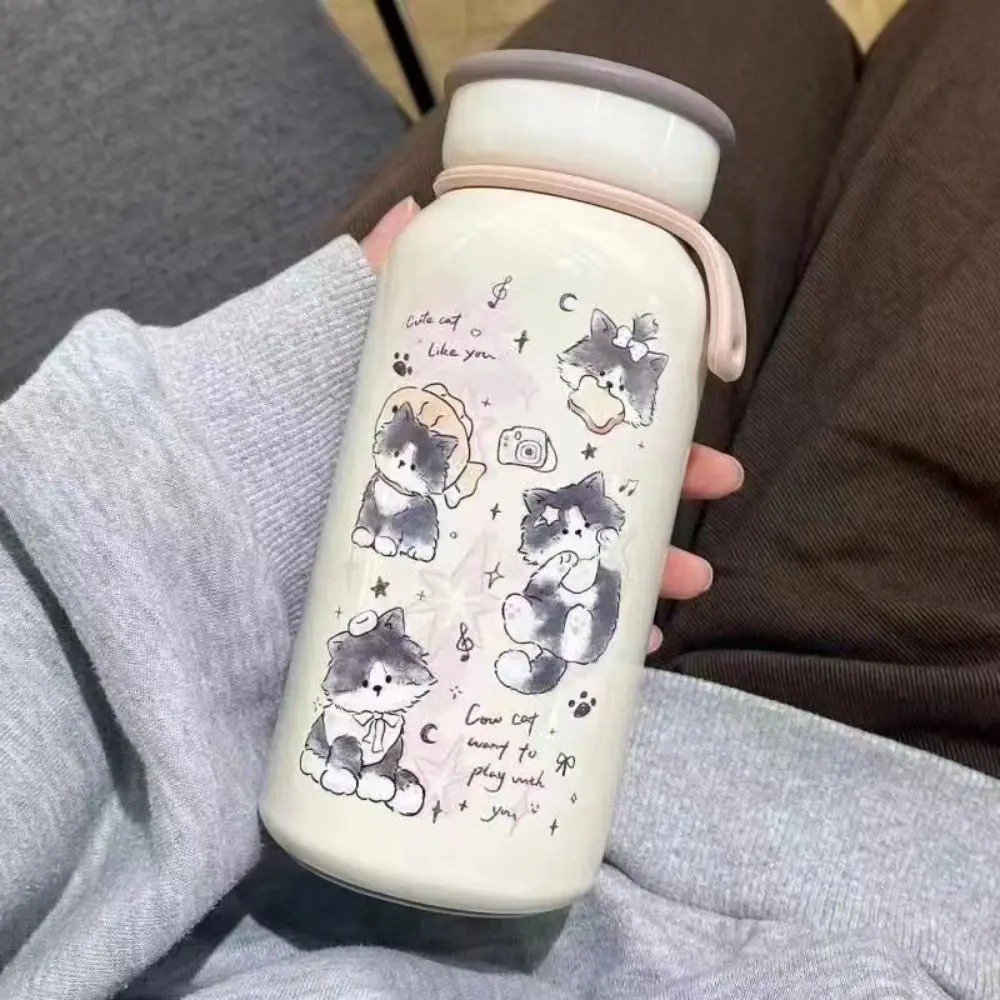 

Бутылка для воды в японском стиле с мультяшными животными, герметичная чашка-термос из нержавеющей стали с милым котом, большая емкость, гладкая