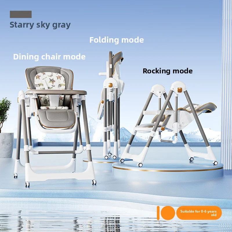 كرسي مرتفع للأطفال، كرسي للرضع قابل للطي مع ظهر مستلق، مقعد معزز قابل للتحويل للتغذية والهزاز #6