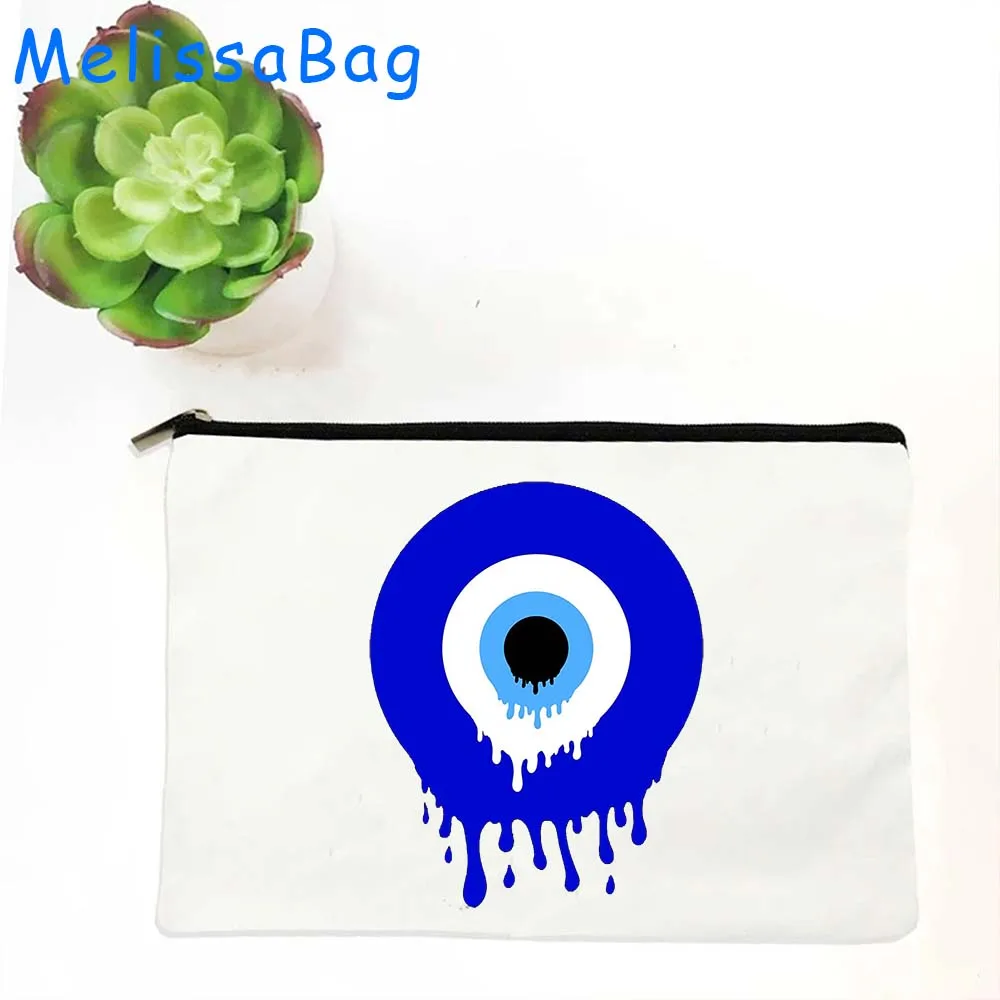 Colorful Mati Blue Evil Eye Protection Canvas Bag Flower Masallah Nazar Cosmetic Bag Makeup Pencil Case Zipper Pouch Storage Bag