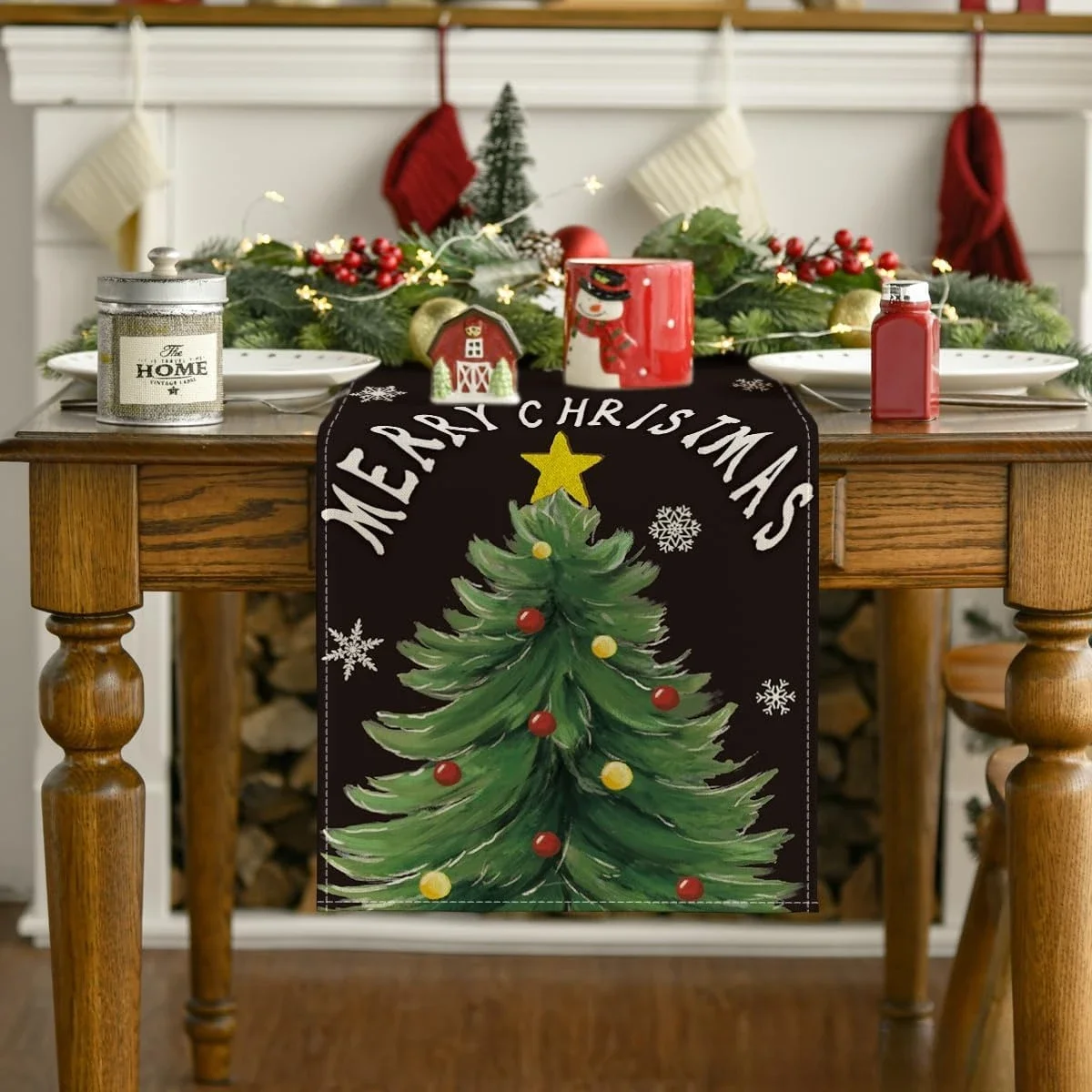 Merry Christmas Xmas Tree Table Runner Holiday Party Decor Winter Snowflakes Kitchen Dining Table Runners Christmas Decorations