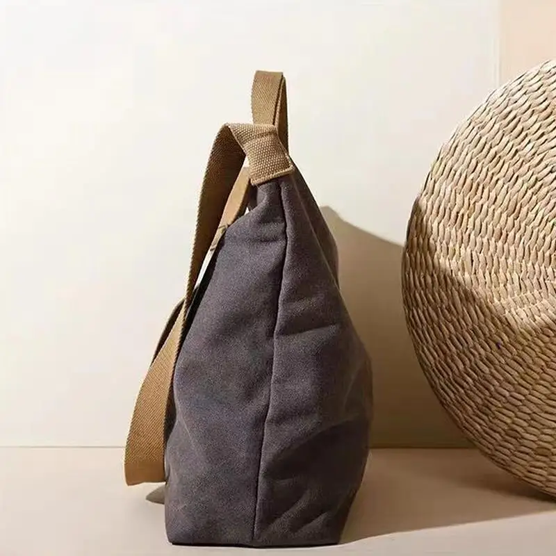 Hochwertige Canvas-Umhängetasche für Männer und Frauen, einfache Crossbody-Tasche aus gewaschenem Canvas, dicke Handtasche mit großer Kapazität, Tasche für Kunststudenten. – Detail 12