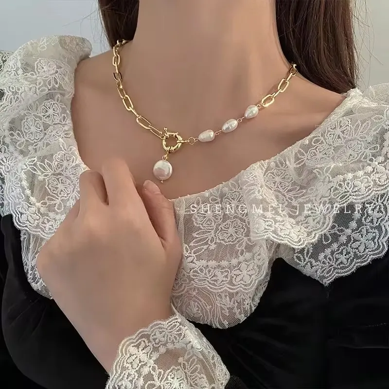 1Pc Imitation Pearl Pendant Necklace for Man and Woman Hip Hop Style Gold Plated Necklace Metal Wind Jewelry image 4