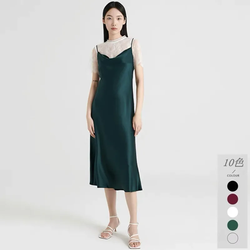 المرأة أزياء يتأرجح اللون الساتان فستان مثير الصلبة أنيقة حزب اللباس الصيف السباغيتي حزام فستان ستان ثلاثي الأسيتات #5