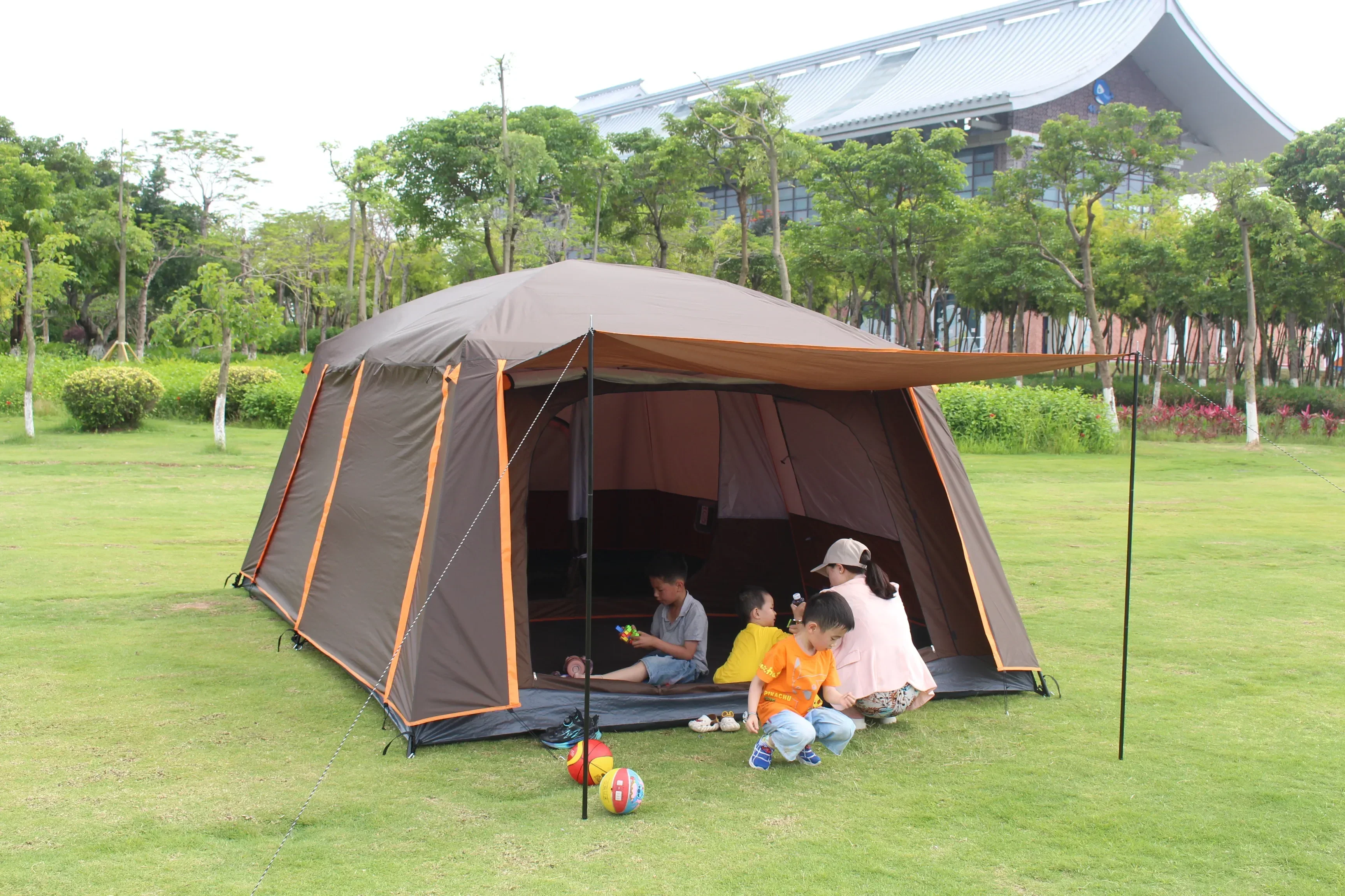 Camping 2 Rooms Large Family Tent Full Coverage 3-12 Person Tents Double Layers Oversize Rainproof Outdoor Tent Waterproof