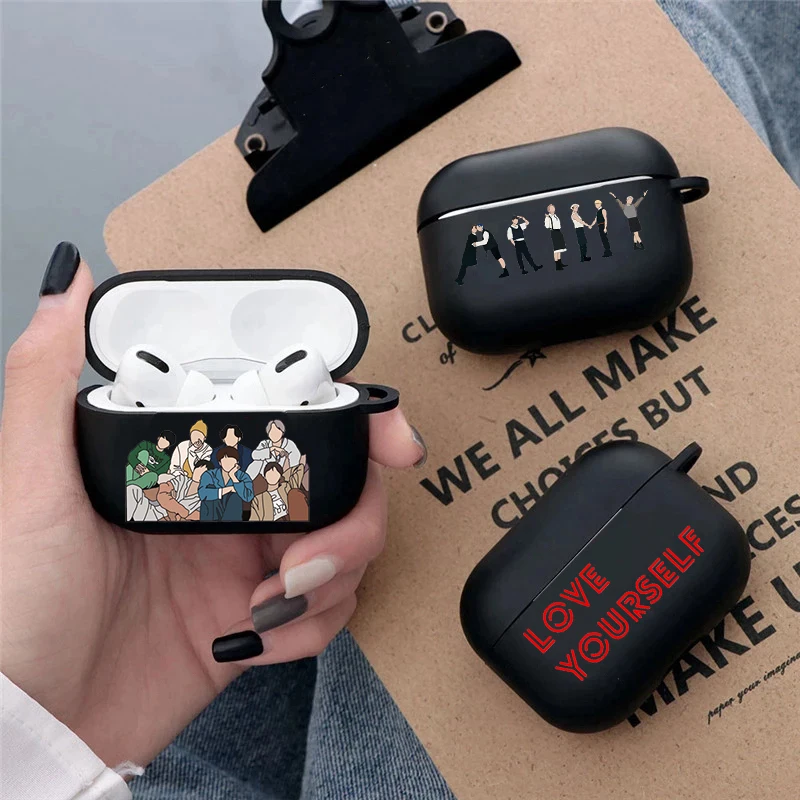 Soft Balck Silicone Case for Airpods Pro 2 3 1 Hot Korean Fashion Kpop Band Wireless Bluetooth Earphone Cover Airpod Cases