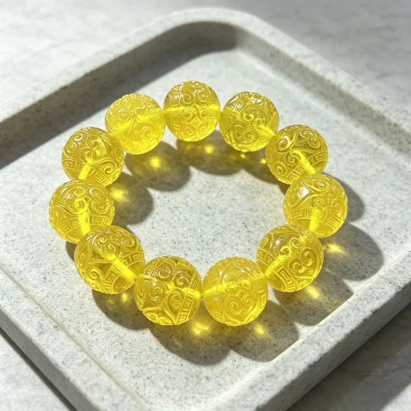 Exquisite Traditional Ethnic Style Second Generation Amber Beeswax Paper Pattern Round Bead Single Circle Bracelet Handicraft