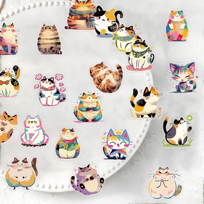 50pcs Cute Funny Cat Animal Cartoon Stickers DIY Scrapbooking Guitar Snowboard Motorcycle Luggage Toy PET Sticker